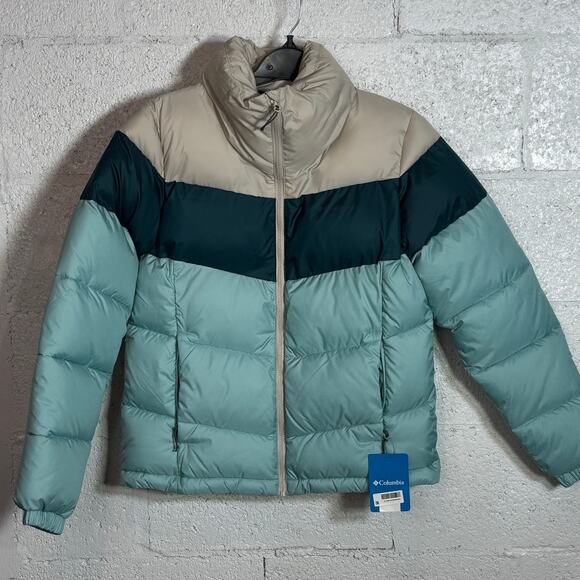 COLUMBIA Women's Puffect Colorblocked Jacket-Aqua Haze, Night XS $180
